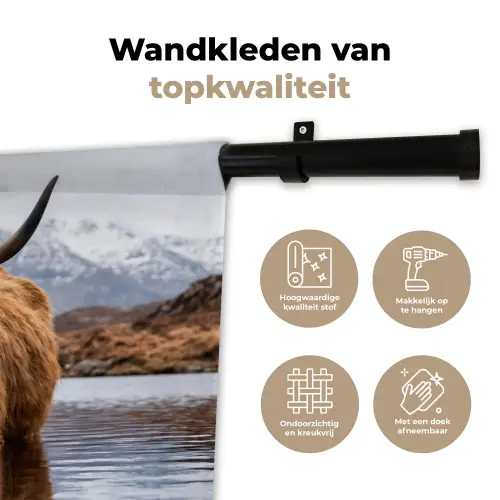Schotse hooglander - Bruin - Water Wandkleed katoen klein -sfeer2