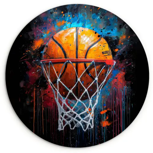 Graffiti - Basketbal - Sport - Zwart - Street art Wandcirkel kunststof plaat 5mm dik klein -3d