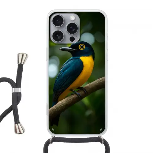 Vogel - Tak - Geel - Bladeren Hoesje iPhone 16 Pro Max met koord klein -3d
