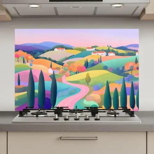 Landschap - Paars - Pastel - Huizen keuken achterwand spatscherm klein -3d_website
