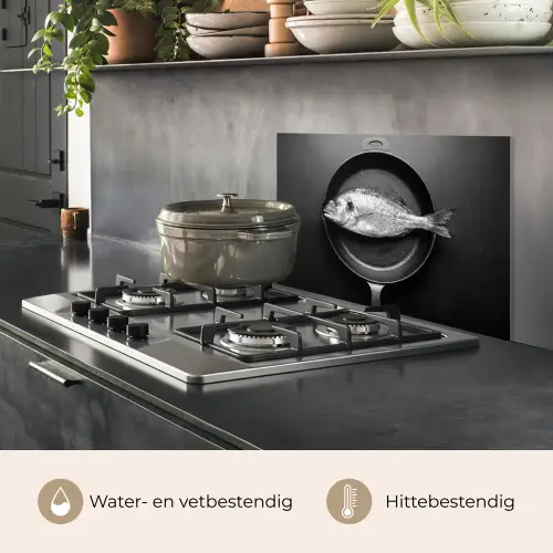 Pan - Vis - Zwart - Wit keuken achterwand spatscherm klein -usp_NL