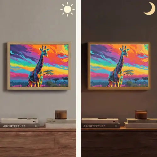 Giraffe - Savanna - Lucht - Gekleurd Light Box met batterij (Wandlamp) middel -sfeer3