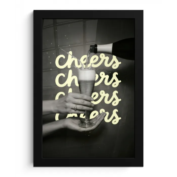 Cheers - Wijn - Zwart - Wit fotolijst zwart zonder passe partout klein -3d