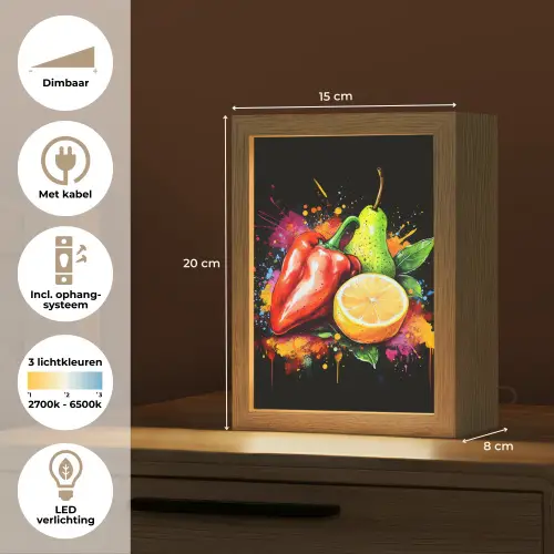 Paprika - Peer - Citroen - Graffiti - Verf - Abstract Light Box met kabel (Tafellamp) klein -USP_NL