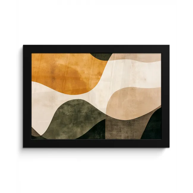 Vormen - Okergeel - Abstract fotolijst zwart zonder passe partout klein -3d