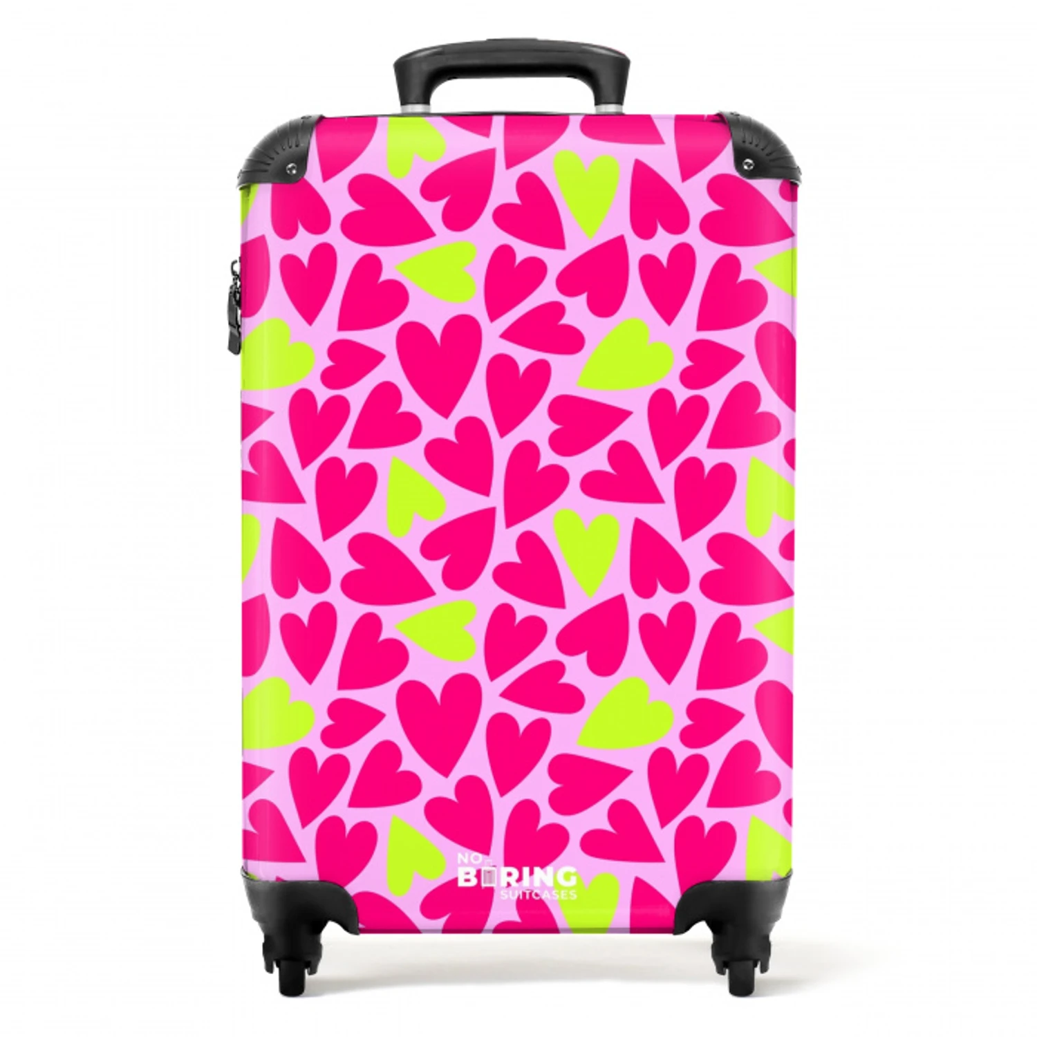 Roze en limoengroene hartjes op lichtroze achtergrond NBS - Handbagage koffer - Volwassenen Unisex middel -productfoto_recht