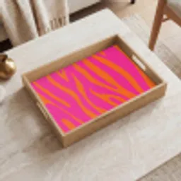 Zebraprint - Roze - Oranje - Dierenprint Dienblad Rechthoek middel -sfeer1