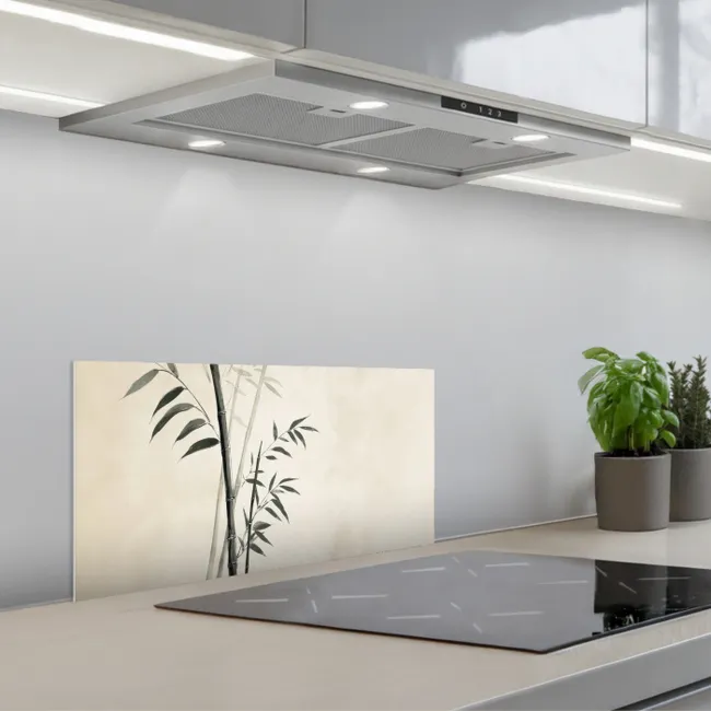 Japandi - Bamboe - Beige keuken achterwand spatscherm klein -3d_schuin
