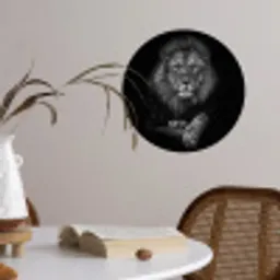 Leeuw - Dieren - Zwart - Wit Wandcirkel behangsticker klein -sfeer3