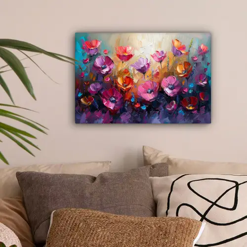 Bloemen - Botanisch - Kunst - Roze - Natuur canvas 2cm klein -sfeer1