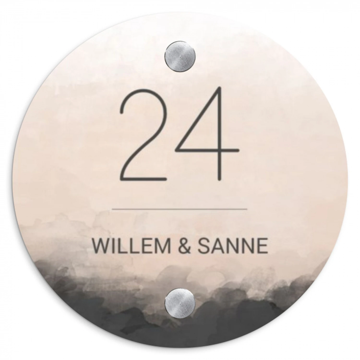 Aquarel - Beige - Klassiek Naambord Rond klein -3d