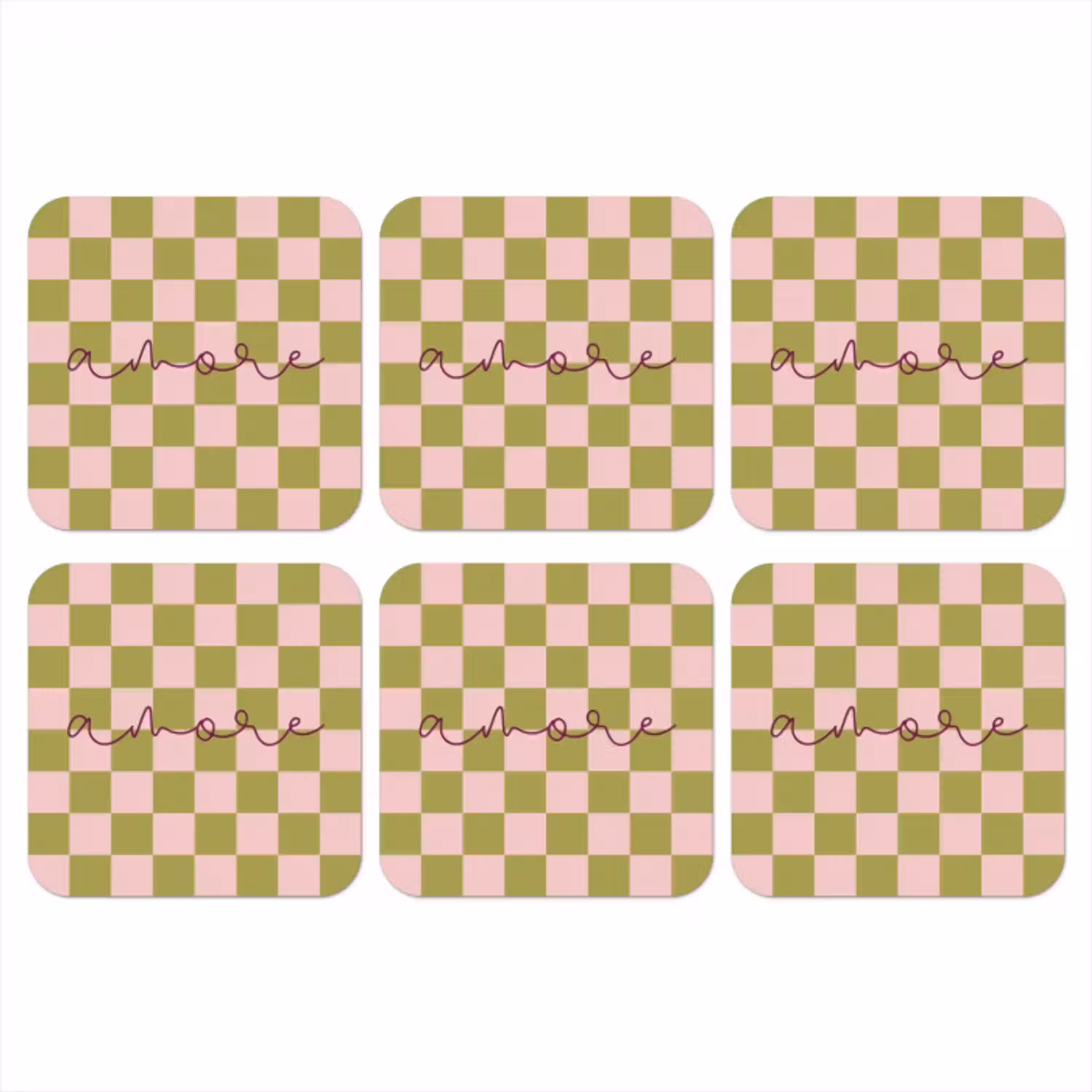 Patroon - Geblokt - Olijfgroen - Amore onderzetter kurk middel -3d