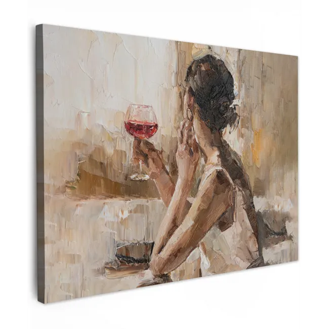 Canvas schilderij - Schilderij - Olieverf - Vrouw - Wijn