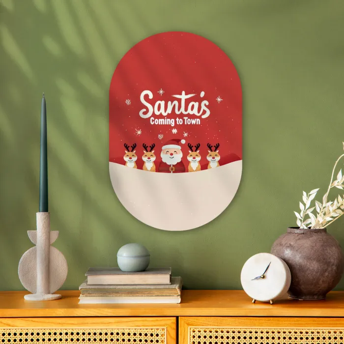 Illustratie - Kerstman - Rendieren - Rood Wandcirkel Ovaal Forex klein -sfeer2