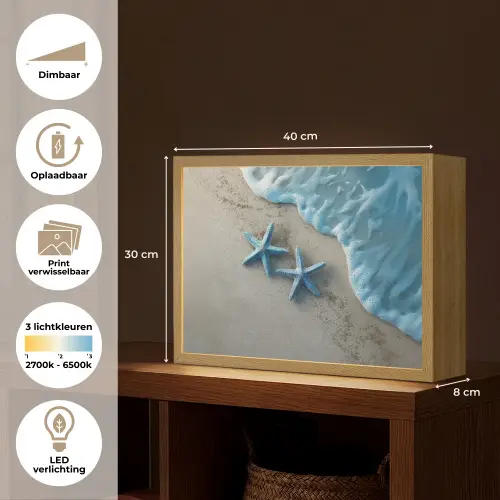 Zeesterren - Zand - Zee - Blauw Light Box met batterij (Wandlamp) middel -USP_websiteoverzichtNL