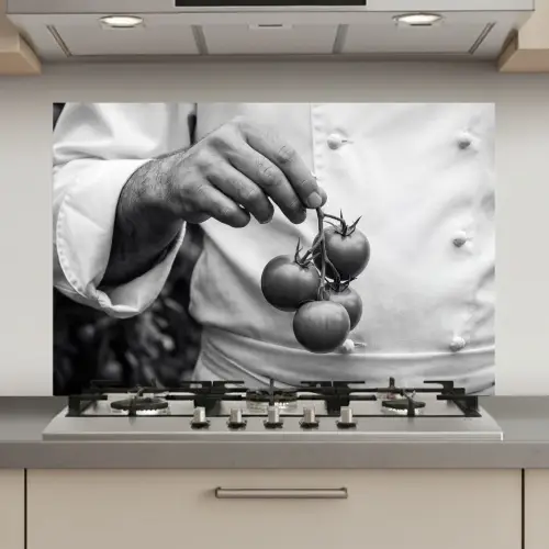 Tomaten - Chef - Zwart - Wit keuken achterwand spatscherm klein -3d_website