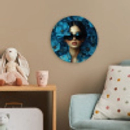 Vrouw - Bloemen - Blauw - Aesthetic - Luxe Wandcirkel kunststof plaat 5mm dik klein -tsfeer1_kind