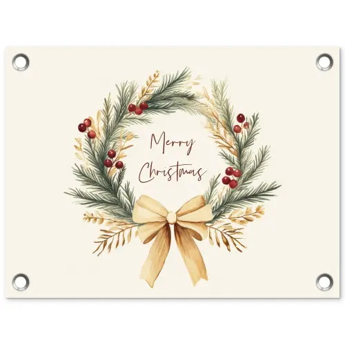 Kerstkrans - Kerst - Goud - Beige tuinposter los doek klein -3d