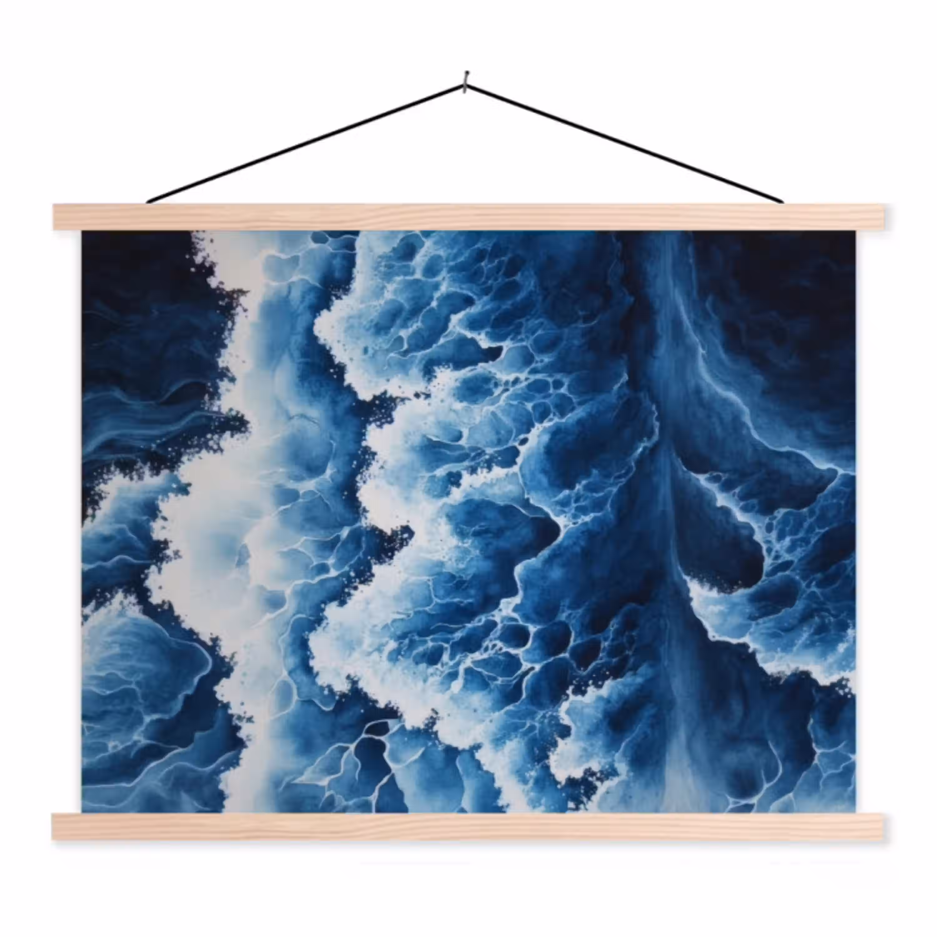 Golven - Blauw - Schuim textielposter latten blank klein -3d