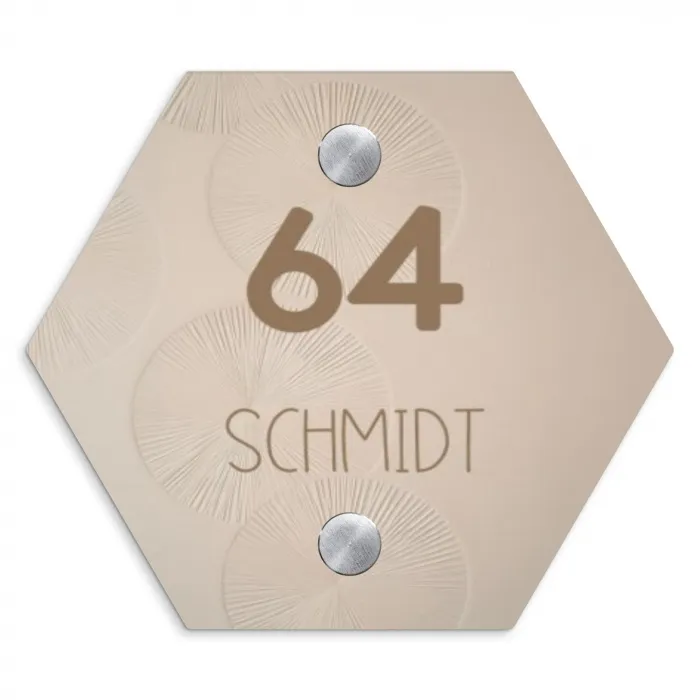 Beige reliëf lijnen - Modern Naambord Hexagon klein -3d