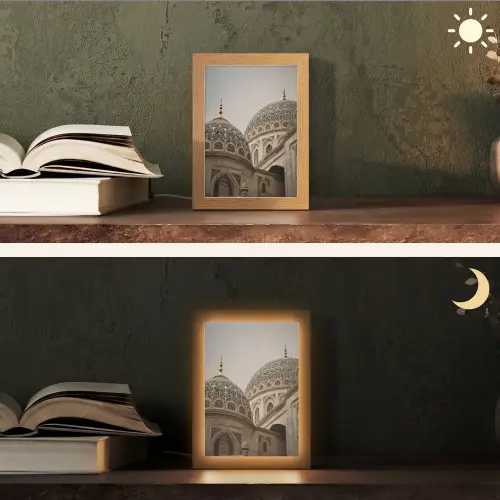 Mozaïekkoepels - Gouden spitsen - Islamitisch Light Box met kabel (Tafellamp) klein -sfeer3