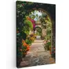 Doorkijk - Bloemen - Poort - Stenen Tuinposter op houten frame 2 cm dik klein -3d