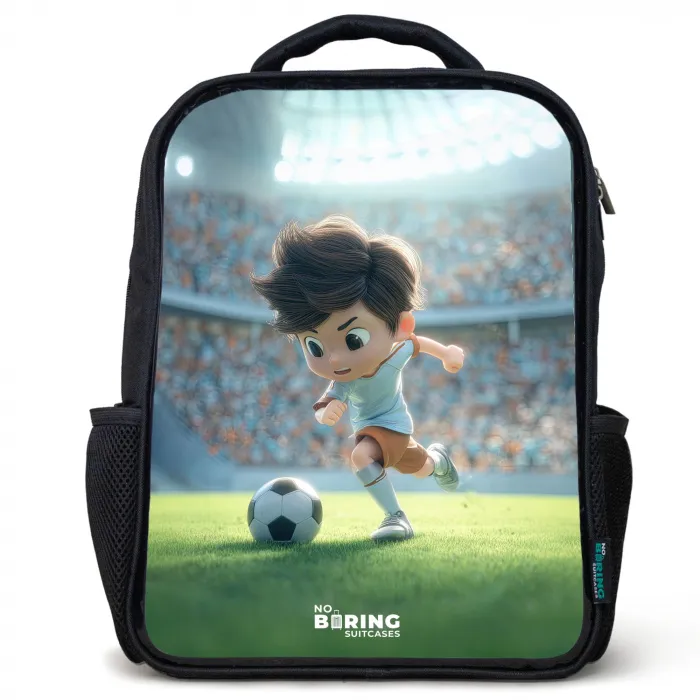 Jongen - Voetbal - Stadion - Zonlicht Rugzak - Zwart middel -3d