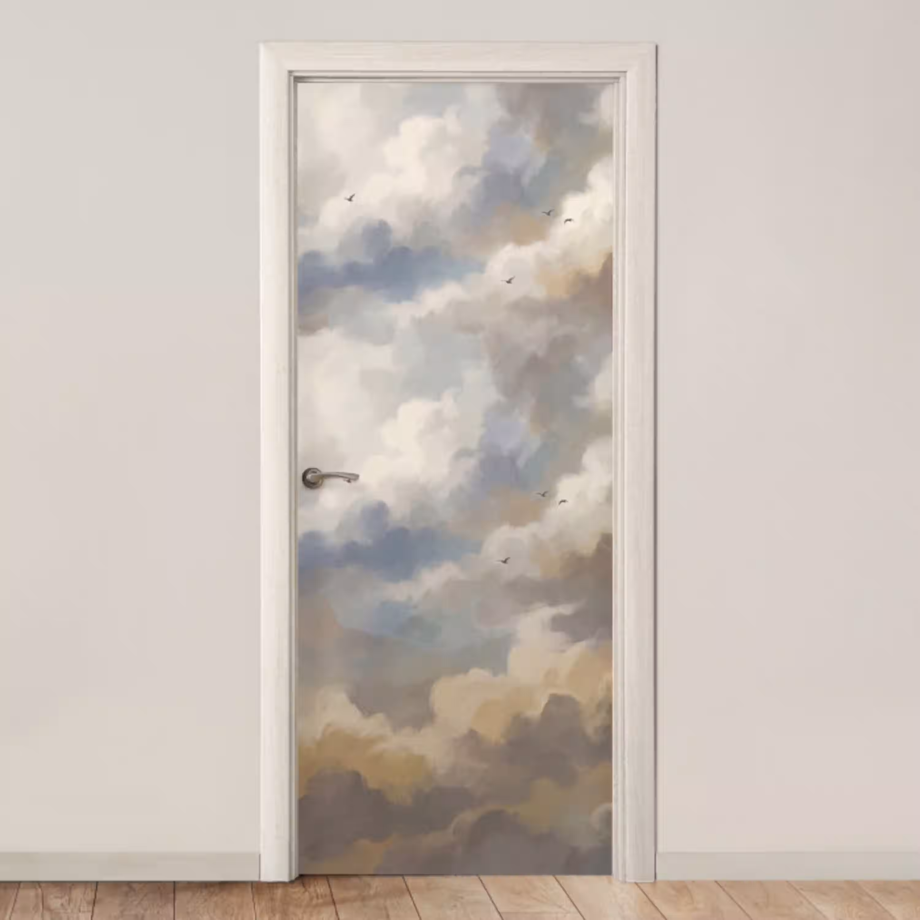 Vogel - Wolken - Natuur - Modern - Grijs deurposter klein -3d_beige