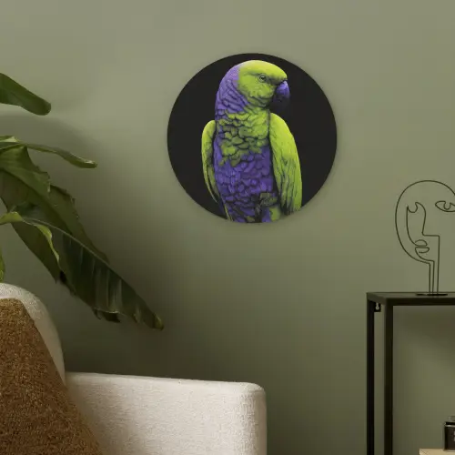 Papegaai - Veren - Opvallend - Groen Akoestische PET Vilt - Rond klein -sfeer2