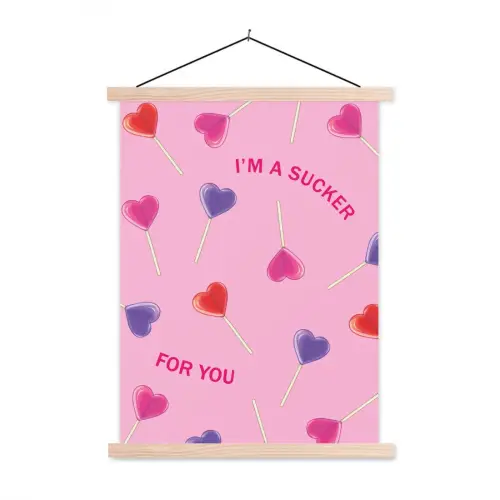 Lolly - Valentijn - Illustratie - Snoep textielposter latten blank klein -3d