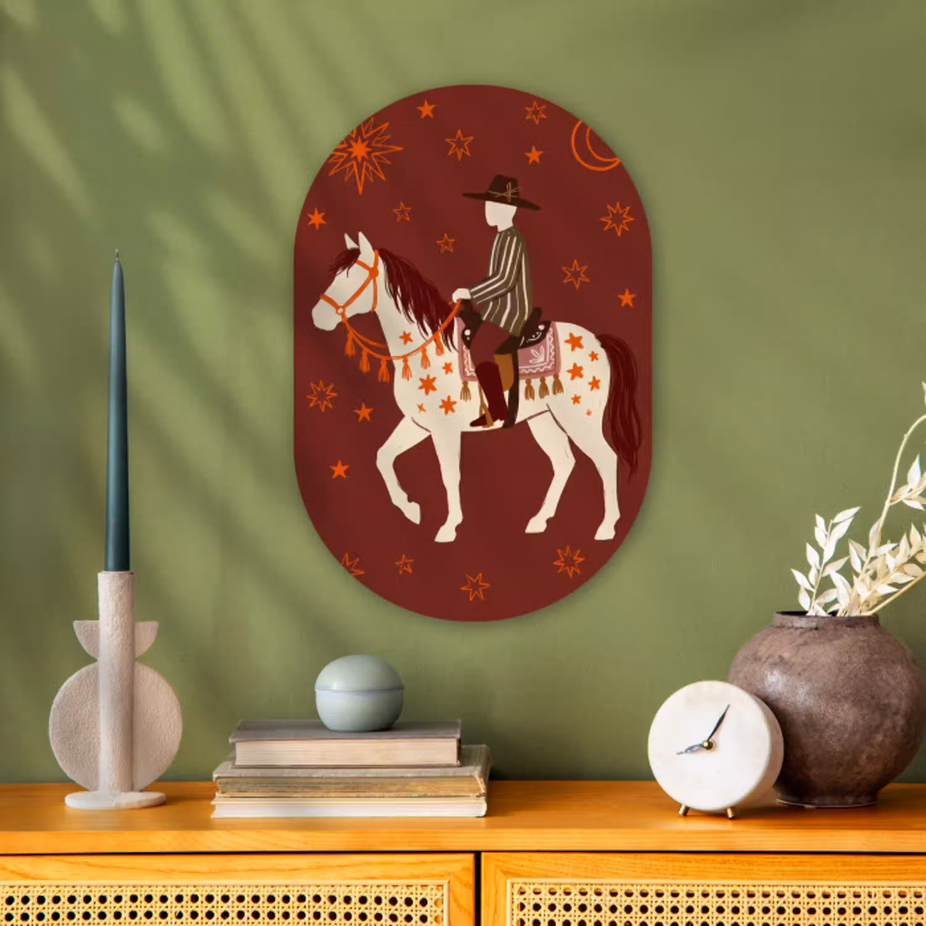 Paard - Ruiter - Sterren - Nacht - Illustratie Wandcirkel Ovaal Forex klein -sfeer2
