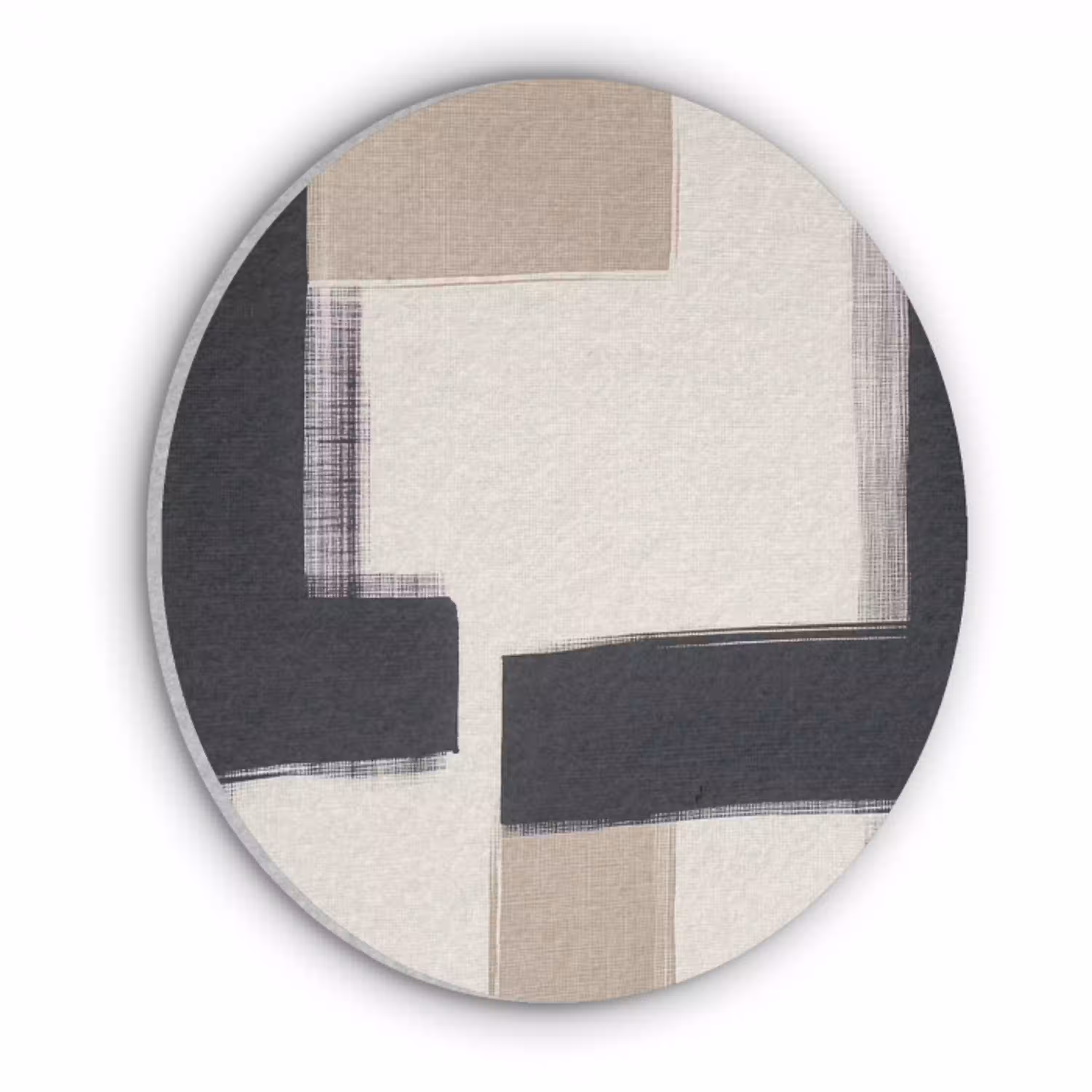 Zwart - Abstract - Japandi Akoestische PET Vilt - Rond klein -3d