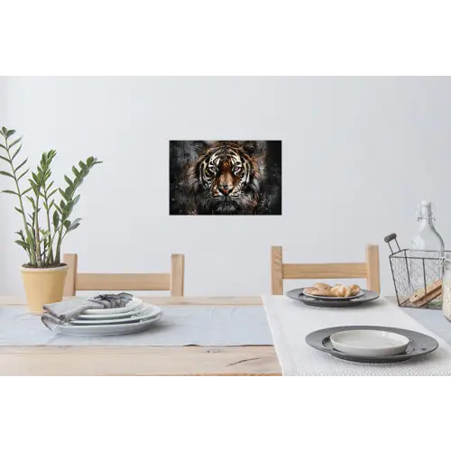 Tijger - Dieren - Portret - Luxe - Zwart Muursticker klein -eettafel