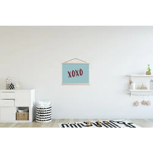 XOXO - Blauw - Rood textielposter latten blank klein -kinderkamer