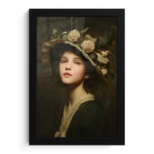 Bloemenhoed - Portret - Vrouw fotolijst zwart zonder passe partout klein -3d