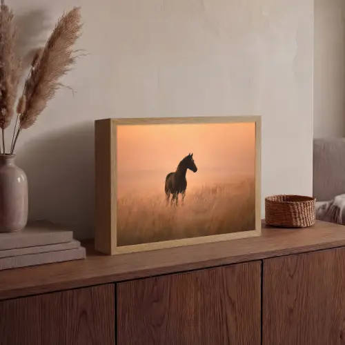 Paard - Grasveld - Zonsondergang Light Box met batterij (Wandlamp) middel -sfeer2