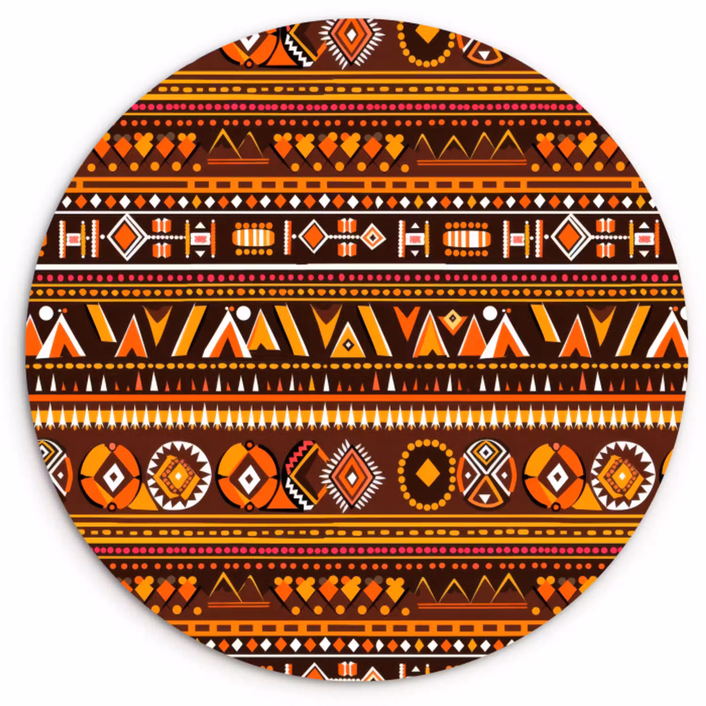 Oranje - Etnisch - Tribaal - Geometrisch - Patroon Wandcirkel kunststof plaat 5mm dik klein 188 -3d