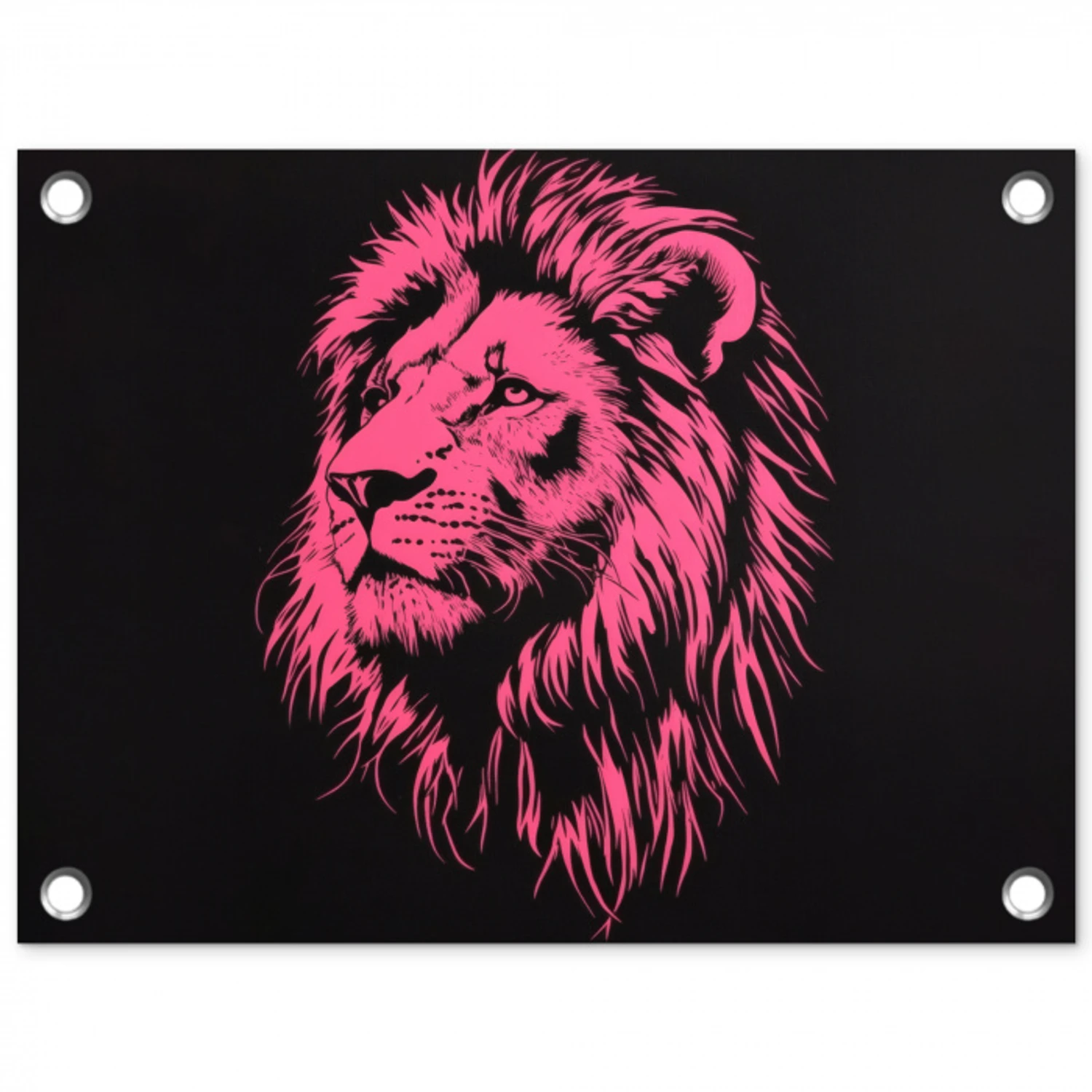 Leeuw - Zwart - Roze - Neon tuinposter los doek klein -3d