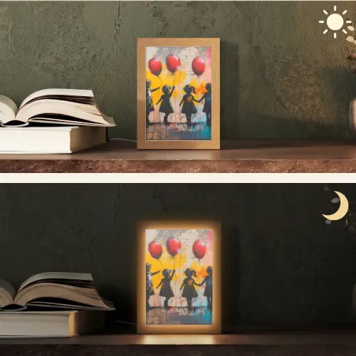 Graffiti - Kinderen - Street art - Ballon - Banksy Style Light Box met kabel (Tafellamp) klein -sfeer3