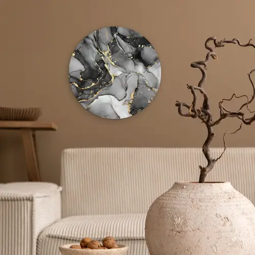 Marmer - Zwart - Goud - Grijs Wandcirkel kunststof plaat 5mm dik klein -sfeer1