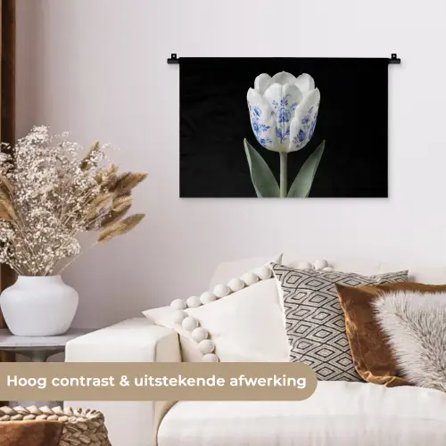Tulp - Patroon - Blauw Wandkleed katoen klein -sfeer1