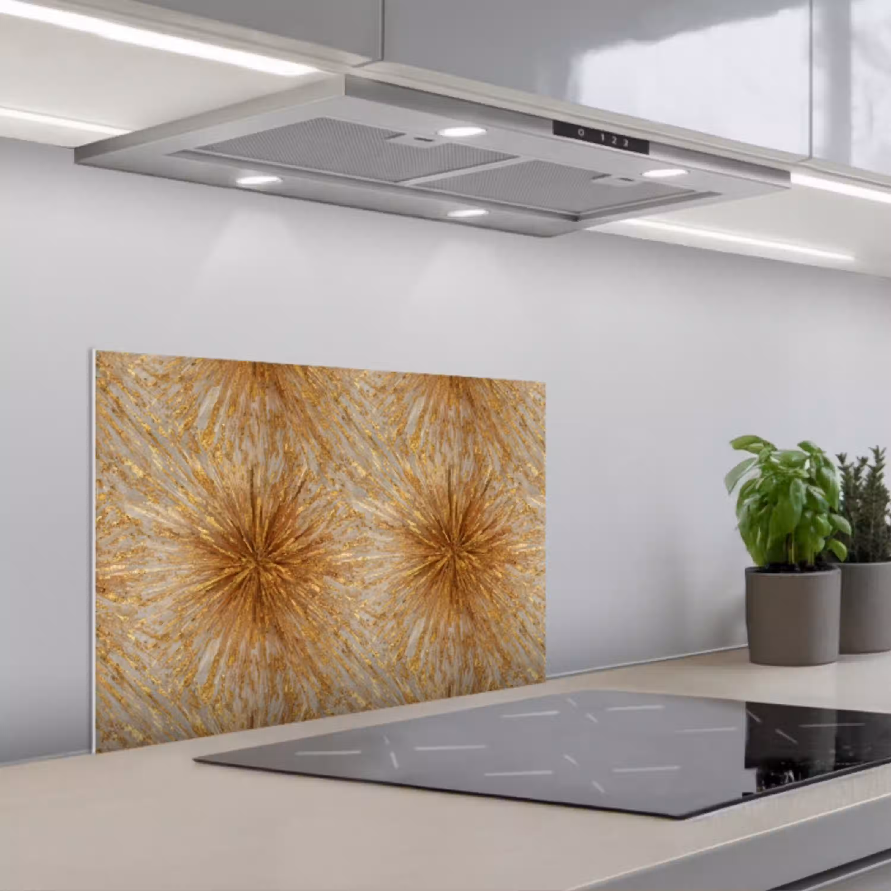 Explosie - Abstract - Goud - Wit keuken achterwand spatscherm klein 900 -3d_schuin