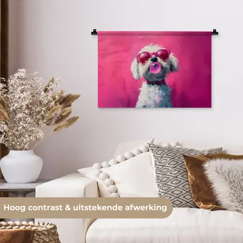 Pink - Hond - Bubbel Wandkleed katoen klein -sfeer1