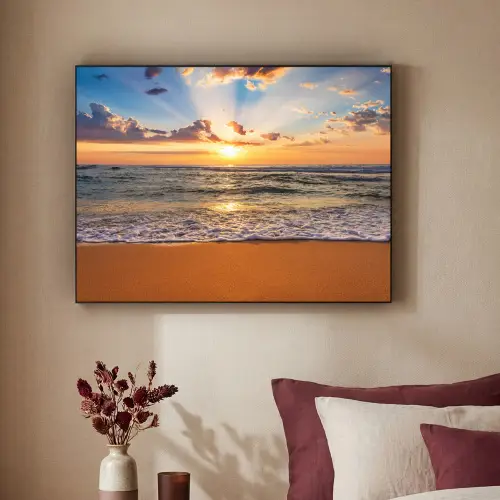 Strand - Zonsondergang - Zee - Wolken - Horizon Textielframe zwart klein -sfeer1