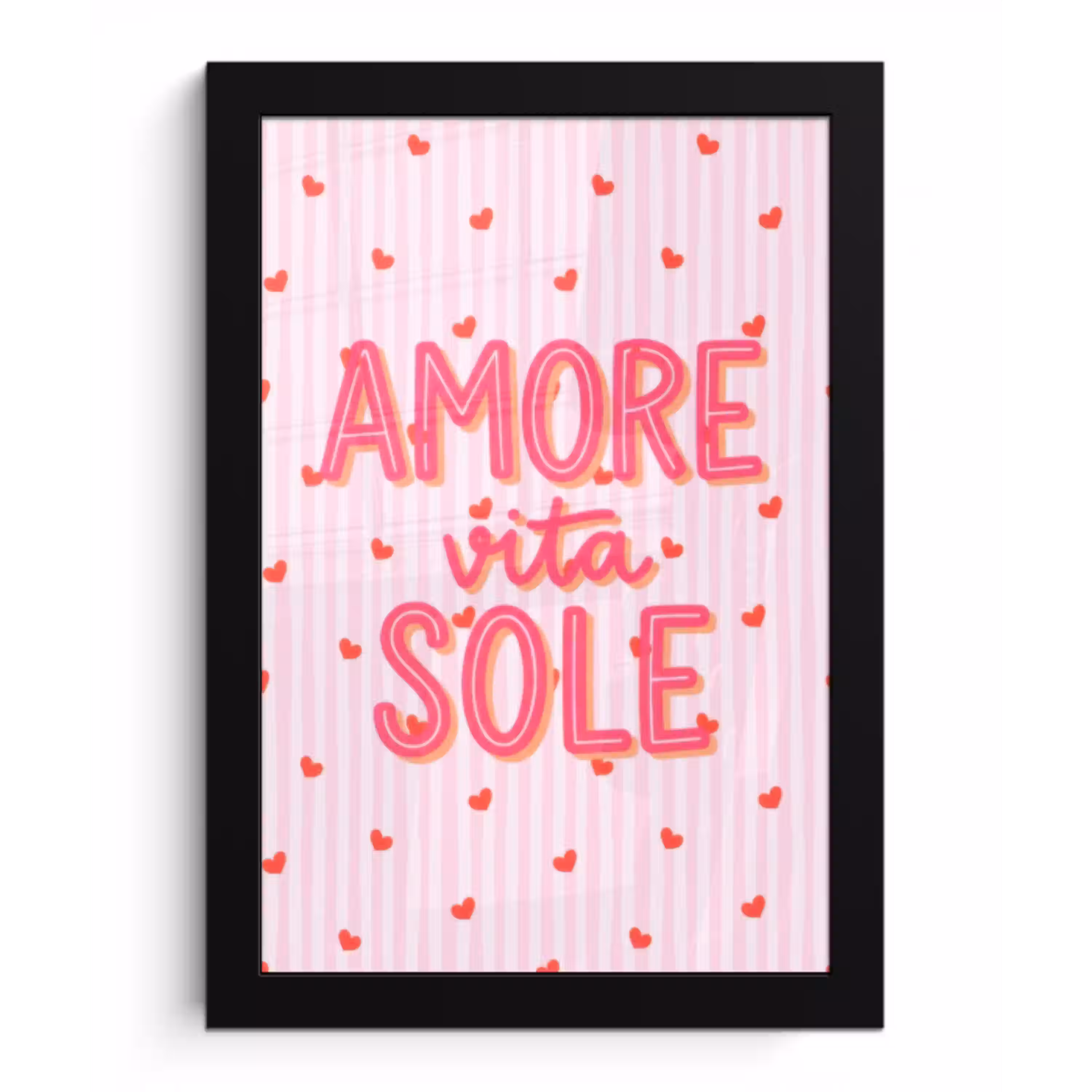 Amore vita sole - Roze - Hartjes fotolijst zwart zonder passe partout klein -3d