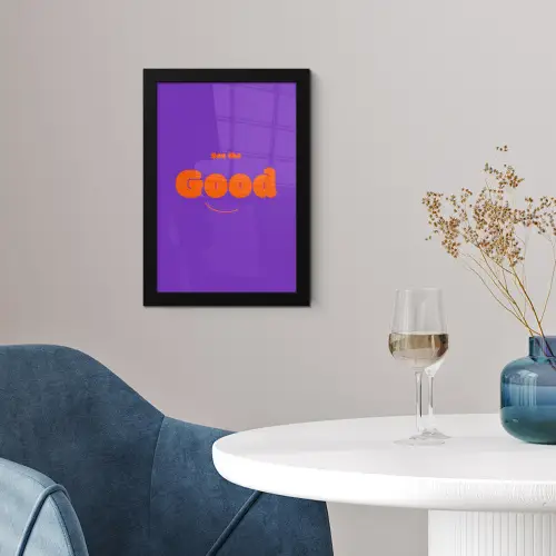 See the good - Oranje - Paars - Smiley fotolijst zwart zonder passe partout klein -sfeer4