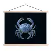 Krab - Delfts blauw - Dieren textielposter latten blank klein -3d