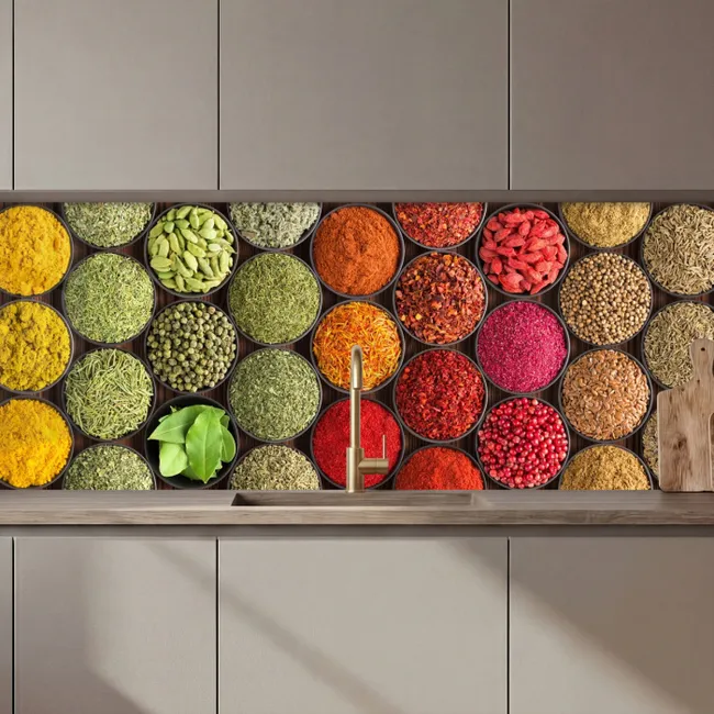 Kruiden - Schaaltjes - Kleurrijk - Textuur keuken achterwand 2 middel zz_3dshopping