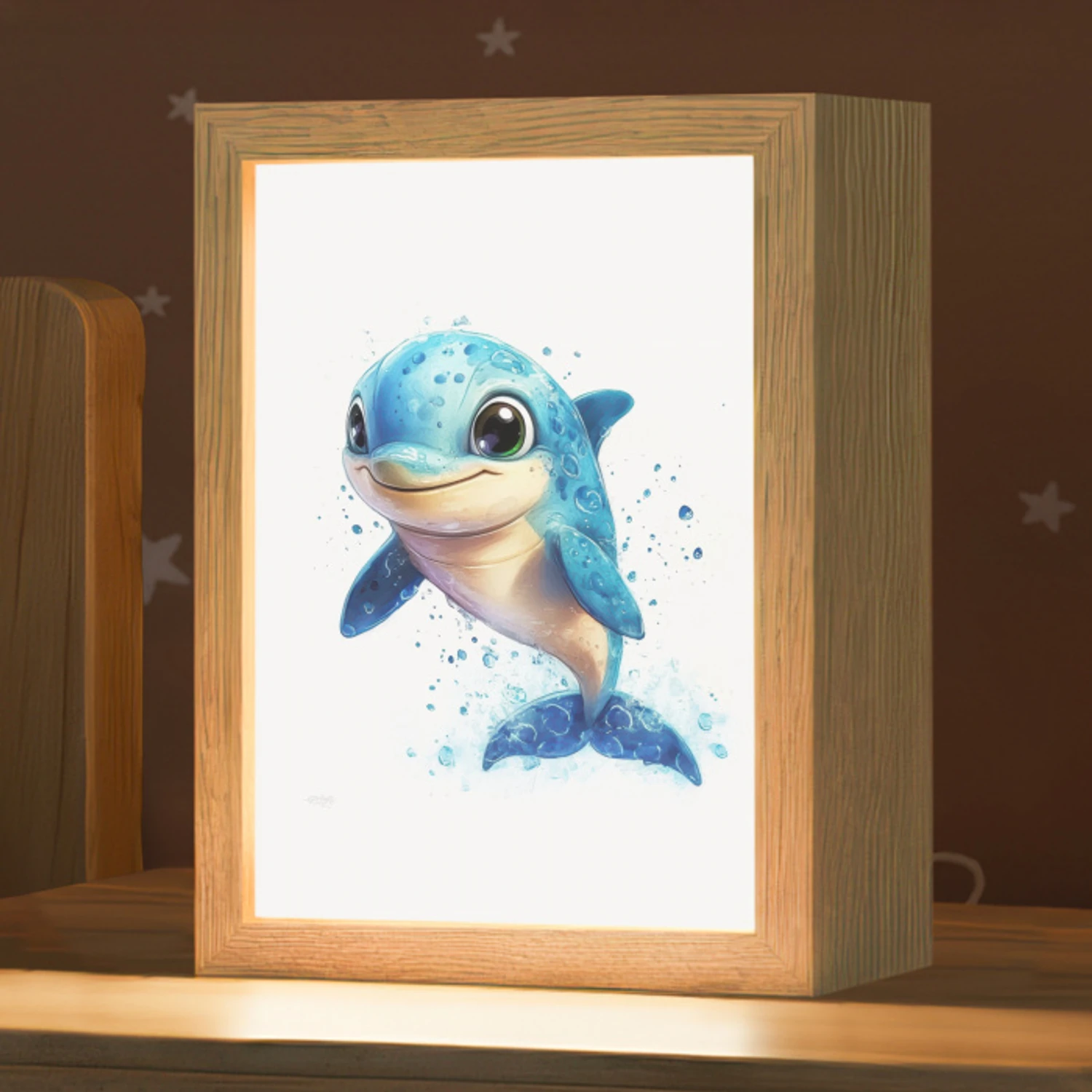 Dolfijn - Blauw - Water - Druppels Light Box met kabel klein -zzz_3d_website
