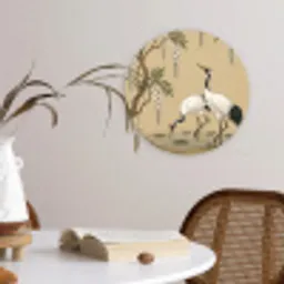 Kraanvogels - Water - Beige Wandcirkel kunststof plaat 5mm dik klein -sfeer4